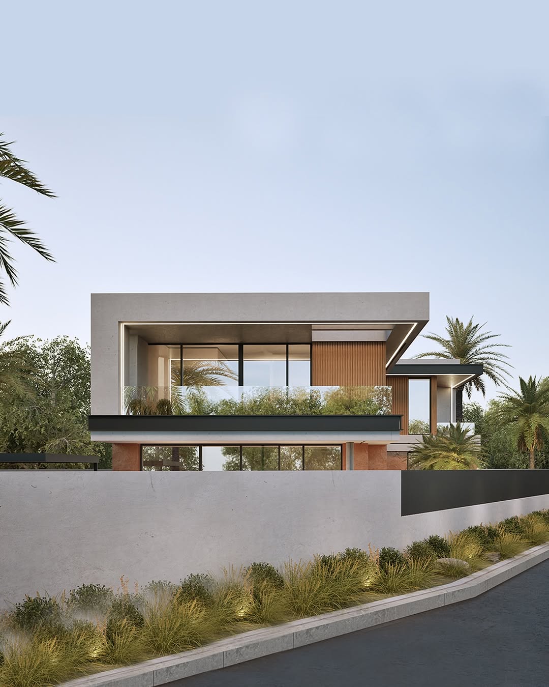 Villa Marrakech balcon en saillie bardage bois vertical